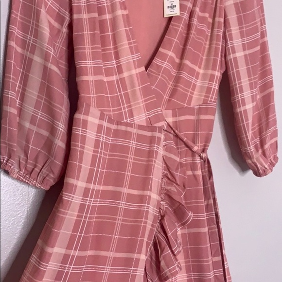 Leticia Plaid Pink Romantic Ruffle Wrap dress midi women’s new size xs - Picture 4 of 8